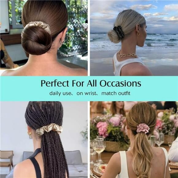 Mulberry Silk Hair Scrunchies Soft No Damage Ponytail Holders Set of 3 - Picture 6 of 7